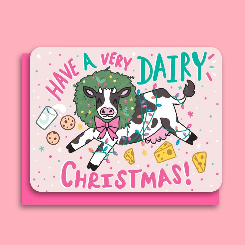 Have A Very Dairy Christmas Holiday Cow Card Cute Gift