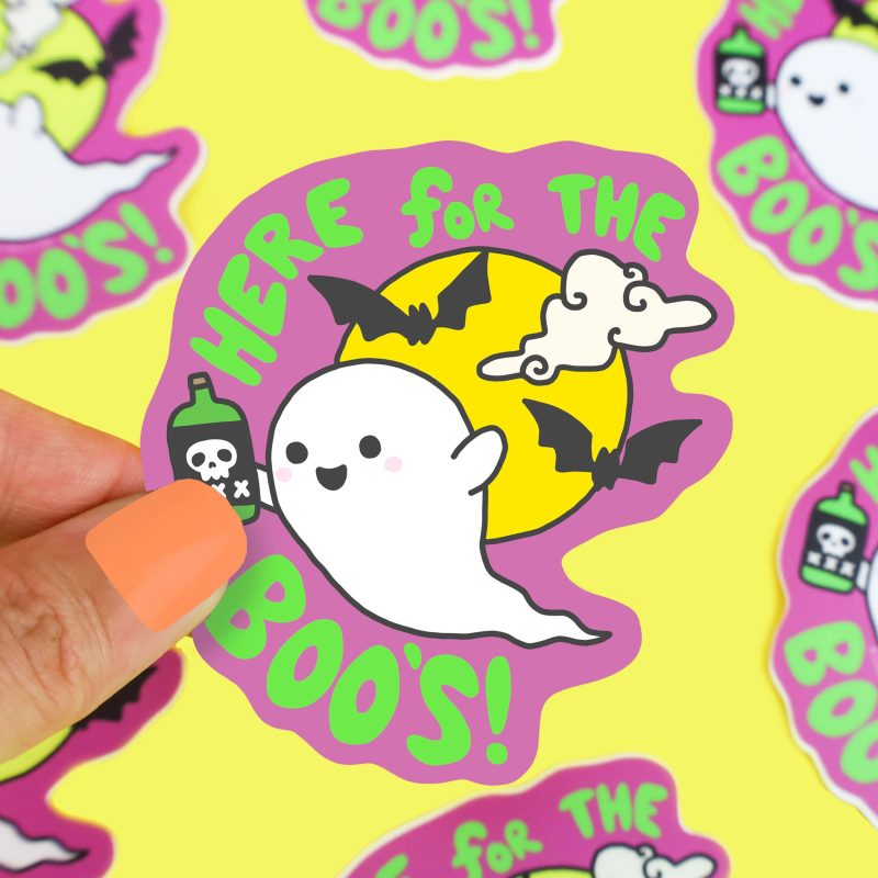 Here For The Boos Ghost Liquor Beer Funny Halloween Spooky Ghoul Sticker Turtles Soup