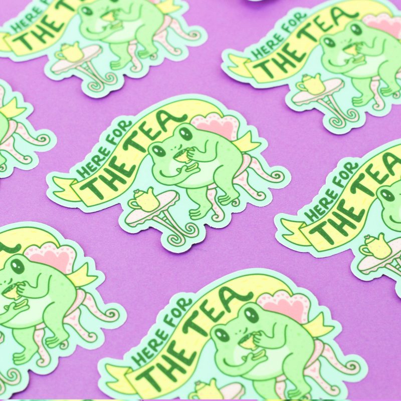 Herre for the tea Cute Frog Drinking Tea Sticker Adorable Froggy Art Cute Animal Decal Vinyl Sticker for Water Bottle Laptop by Turtles Soup