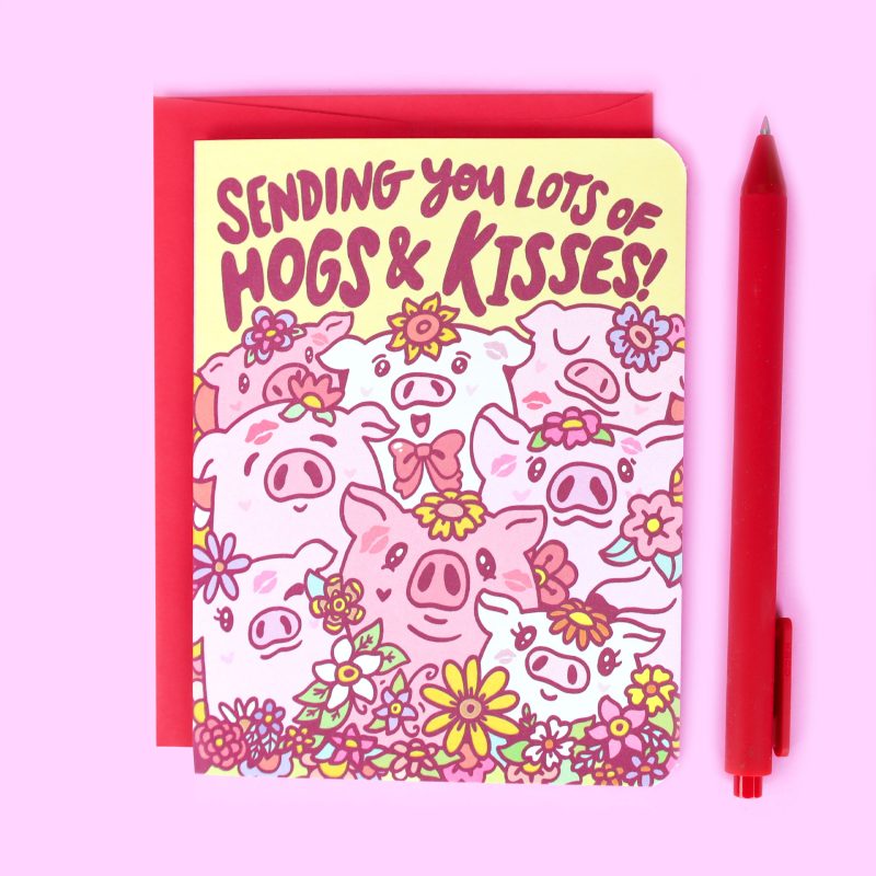 Hogs and Kisses Cute Piggy Pigs Funny Love You Anniversary Valentine Valentines Day Romantic Card Turtles Soup