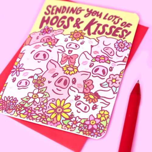 Hogs and Kisses Cute Piggy Pigs Funny Love You Anniversary Valentine Valentines Day Romantic Card Turtles Soup Cute