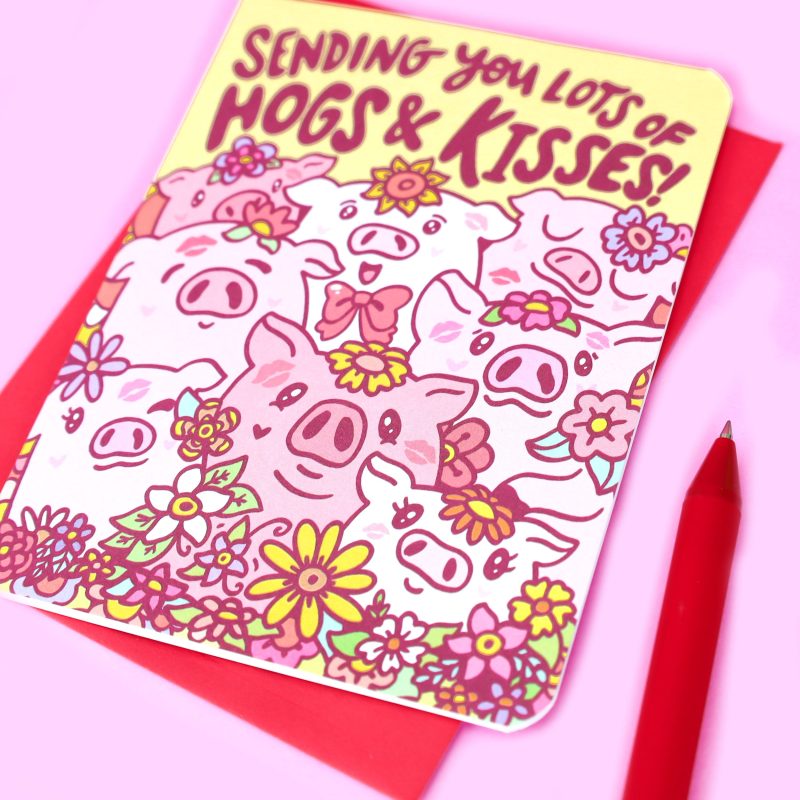 Hogs and Kisses Cute Piggy Pigs Funny Love You Anniversary Valentine Valentines Day Romantic Card Turtles Soup Cute