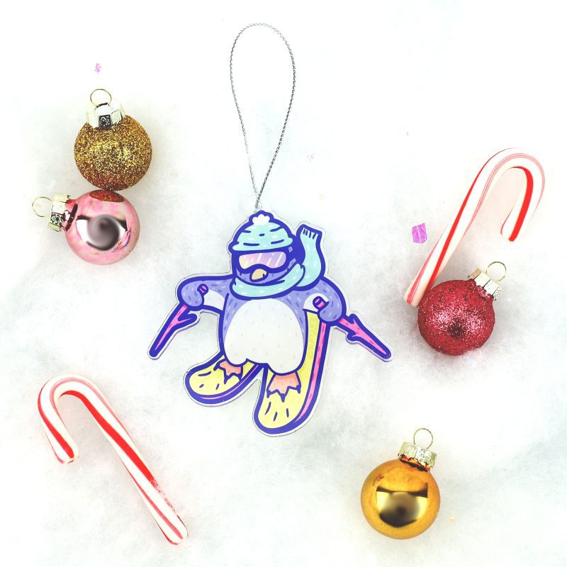 Holiday Christmas Tree Ornament Funny Gift Penguin Skiing Winter Sports By Turtles Soup