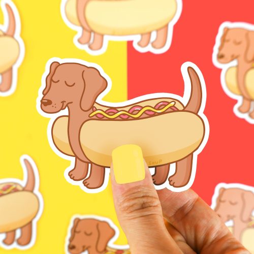 Hot Dog Dachshund Puppy Dog Vinyl Sticker Decal for Water Bottle Laptop Phone Journal Turtle Soup Turtles Soup Original Art Cute Gift