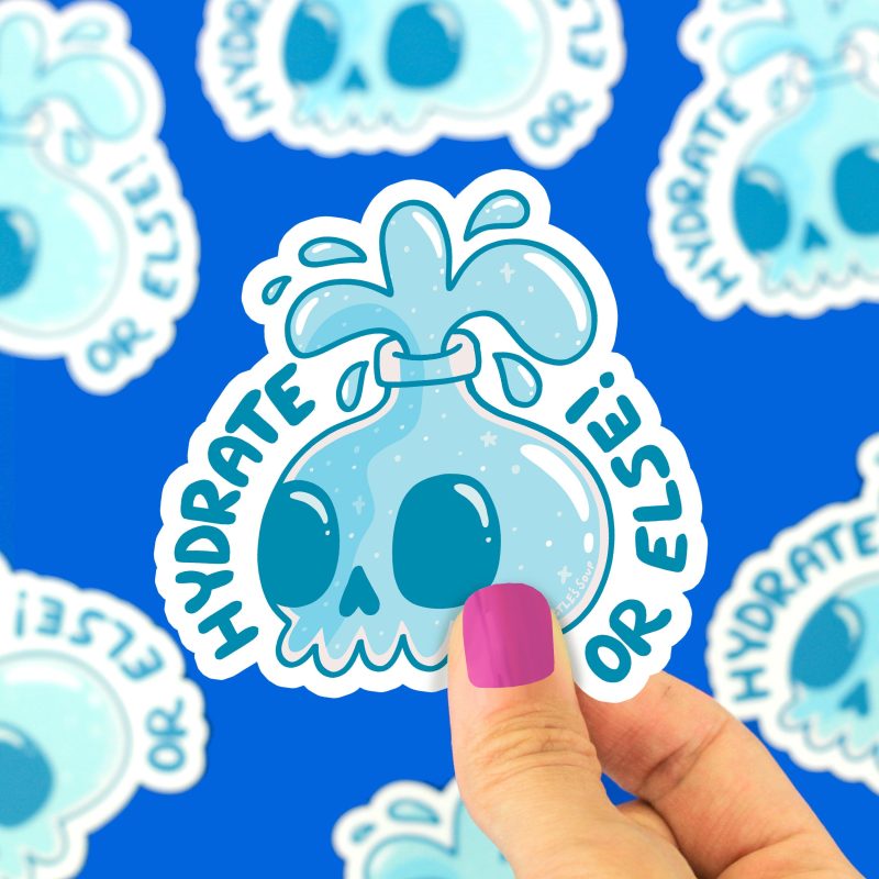 Hydrate Or Else Funny Decal for Waterbottle Stay Hydrated Skull Morbid Dark Humor by Turtles Soup Hydrate or Die Decal