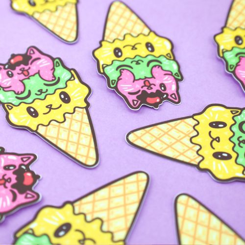 Ice Cream Cone Cat Vinyl Sticker Kitty Dessert Dairy Cat Adorable Cat Shaped Ice Cream Scoops Strawberry Vanilla Chocolate Meowgical by Turtles Soup Yummy