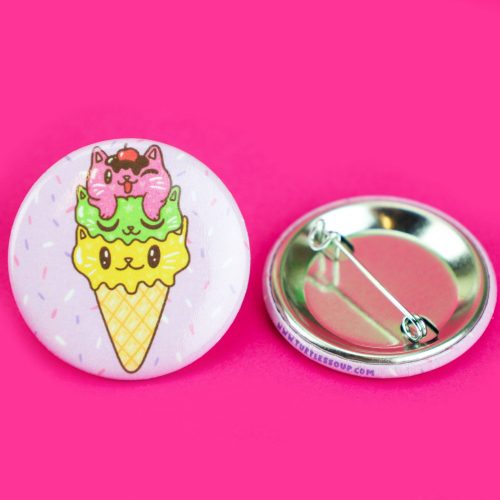 Ice Cream Cone Kitty Cat Pinback Button Cute Dessert