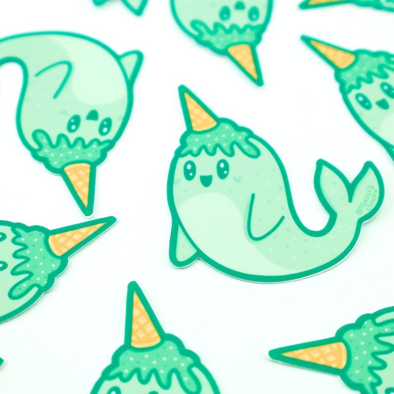 Ice Cream Cone Narwhal Cute Vinyl Sticker Waterbottle Journal Cute Decal Turtles Soup Icecream