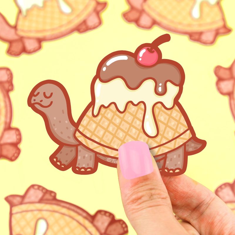 Ice Cream Turtle Sundae Sticker Cute Turtle Animal Design by Turtles Soup Water Proof TurtlesSoup