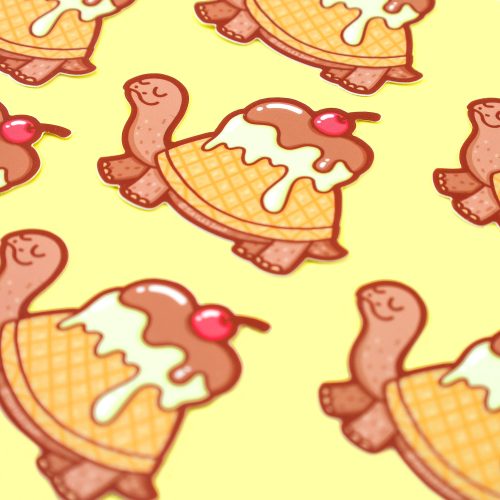 Ice Cream Turtle Sundae Sticker Cute Turtle Animal Design by Turtles Soup Water Proof TurtlesSoup Dairy