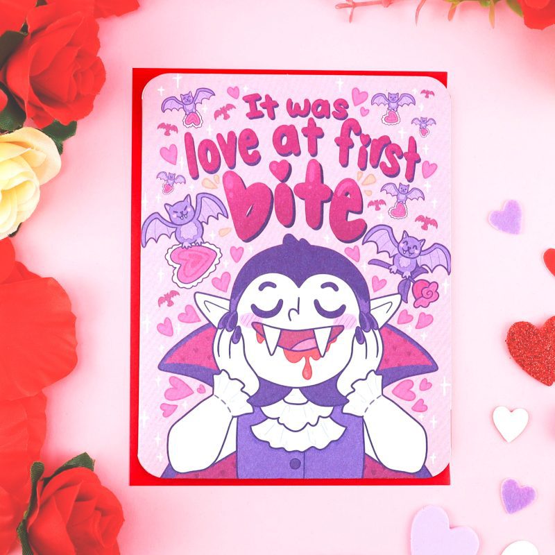 It was love at first bite vampire love card funny valentiens day greeting card by turtles soup zoomed