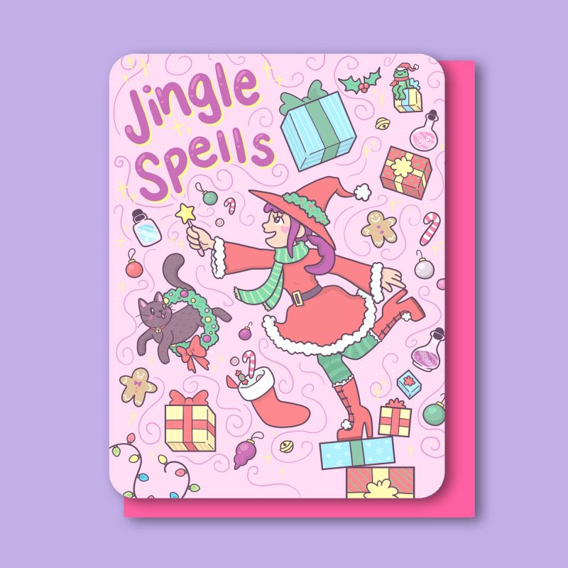 Jingle Spells Witchy Holiday Christmas Card Witch Cute Funny Greeting Card