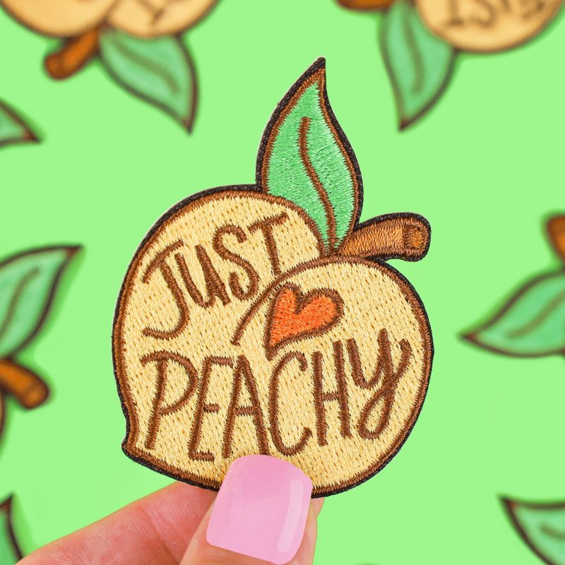 Just Peachy Embroidered Patch Peach Embroidery Iron On Turtles Soup Fruit Funny Pun