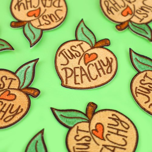 Just Peachy Embroidered Patch Peach Embroidery Iron On Turtles Soup Fruit Funny Pun Cute