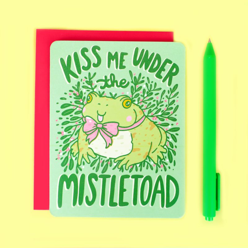 Kiss Me Under The Mistletoad Funny Toad Christmas Holiday Card Romantic Love Card for Holiday Christmas Card Funny Toad Pun Punny Funny Love Card by Turtles Soup