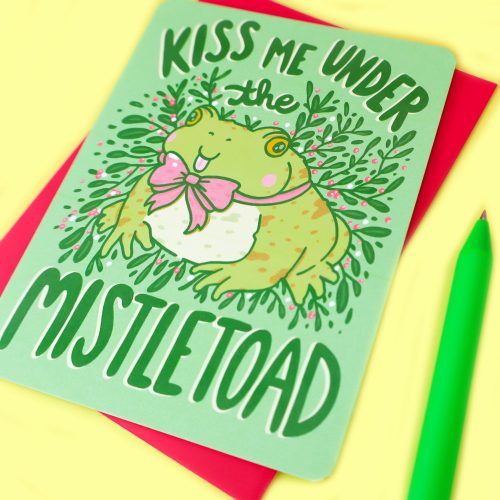 Kiss Me Under The Mistletoad Funny Toad Christmas Holiday Card Romantic Love Card for Holiday Christmas Card Funny Toad Pun Punny Funny Love Card by Turtles Soup Humor Animal