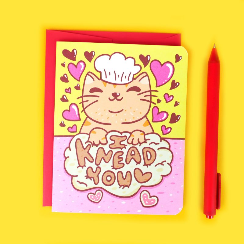 Knead You Funny Anniversary Chef Kitty Pastry Love Cat Pun Valentines Day Card Cute Card by Turtles Soup