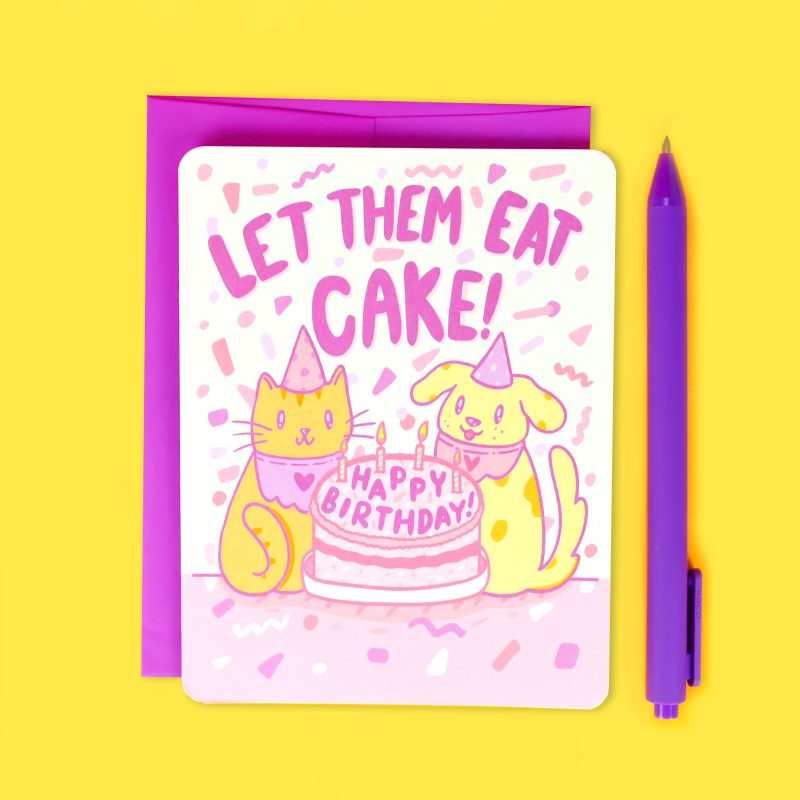 Let Them Eat Cat Kitten Puppy Cute Birthday Card Pastel Cake Adorable Greeting Card By Turtles Soup