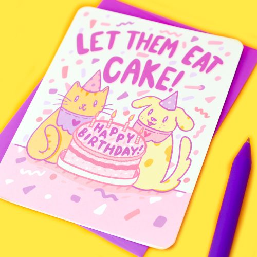 Let Them Eat Cat Kitten Puppy Cute Birthday Card Pastel Cake Adorable Greeting Card By Turtles Soup Adorbs