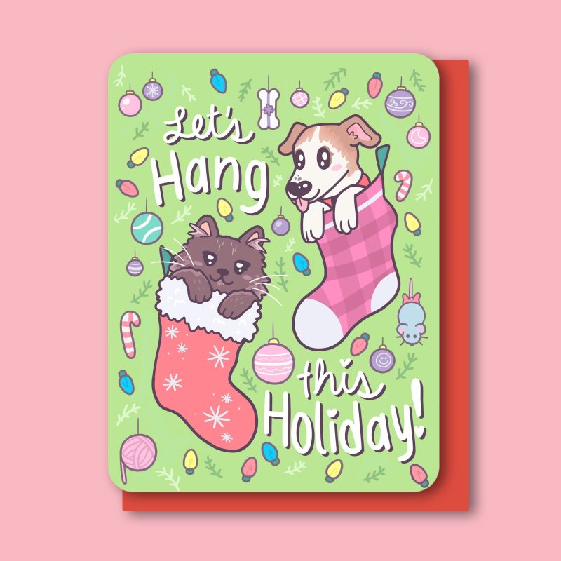 Lets Hang This Holiday Pets Greeting Card Cute Christmas Gift