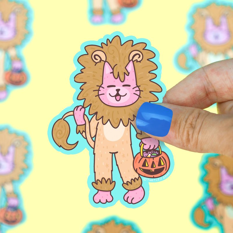 Lion Kitty Cat Costume Vinyl Sticker Halloween Cute Sticker Art By Turtles Soup Vinyl Decal Jack o Lantern Trick or Treater Stickers