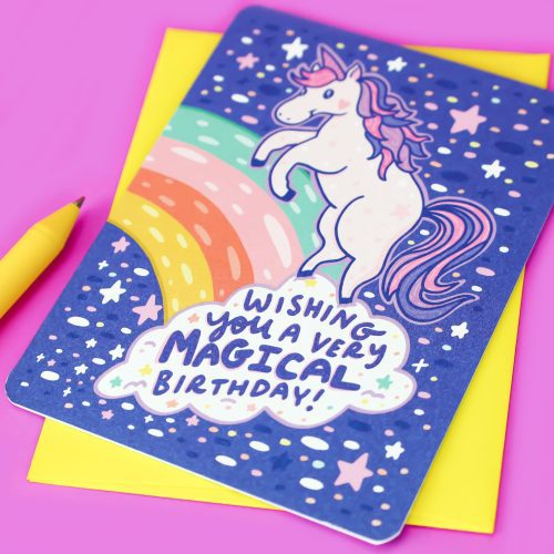 Magical Unicorn Birthday Card Stars Rainbows Pastel Turtles Soup Stationery Girls Cute