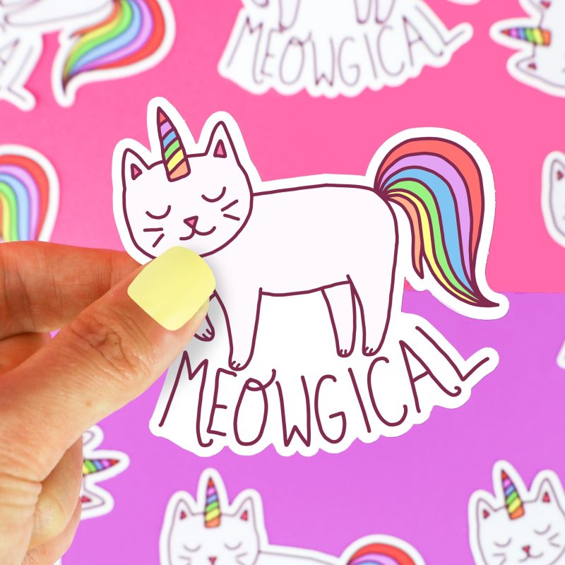 Meowgical Kitty Cat Vinyl Sticker for Water Bottle Waterbottle Laptop Phone Tablet Cute Pastel Whimisical Rainbow Magical Decal Turtles Soup Art Drawing Cute Adorbs Pretty