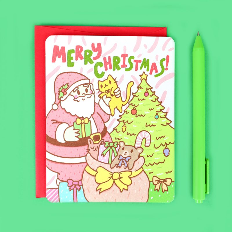 Merry Christmas Jolly Santa Presents Holiday Card By Turtles Soup Happy Holidays Santa Claus Saint Nicholas Kris Kringle Santa Card Cute Gift