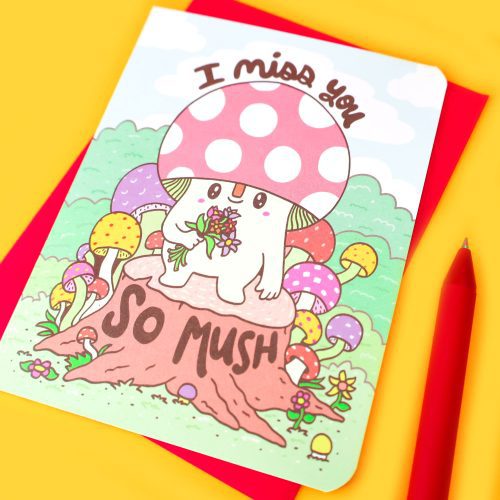 Miss You So Much Mushroom Pun Miss You Greeting Card Cute Friendship Thinking of You By Turtles Soup Cute