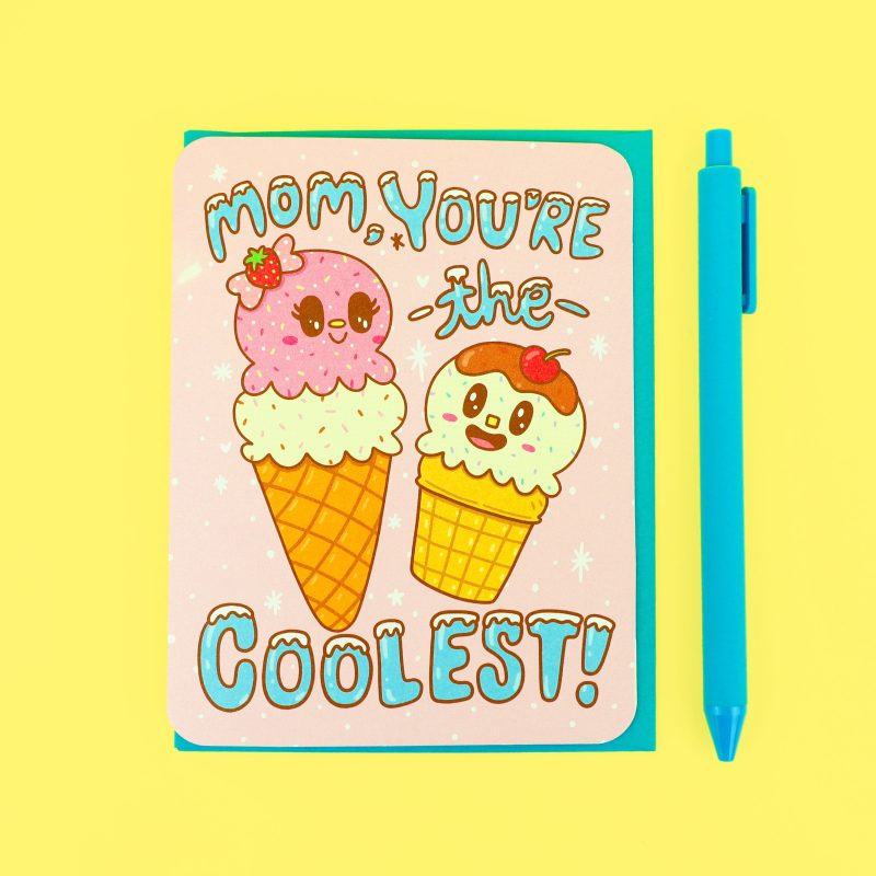 Mom Youre The Coolest Mothers Day Mom Card Birthday Mom Card Cute Ice Cream Cones Adorable Card for Mother Mommy Cute Kids Card