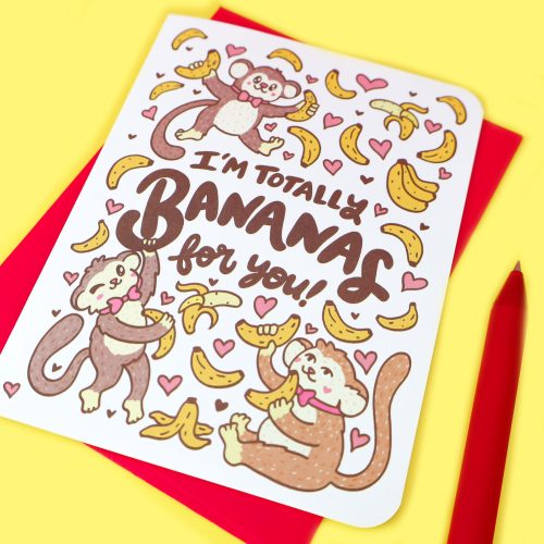 Monkey Love Card Bananas For You Funny Anniversary Valentines Day Animal Valentine Adorable Turtles Soup Cute Monkey Banana Fruit Card