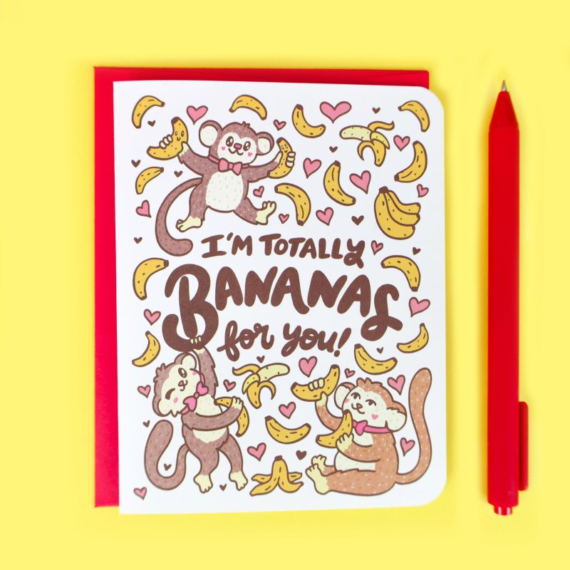 Monkey Love Card Bananas For You Funny Anniversary Valentines Day Animal Valentine Turtles Soup Cute Monkey Banana Fruit Card