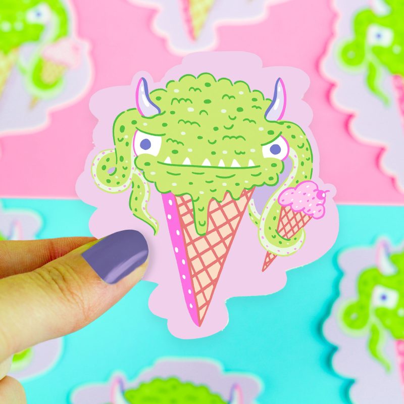 Monster Ice Cream Cone Spooky Vinyl Sticker Halloween