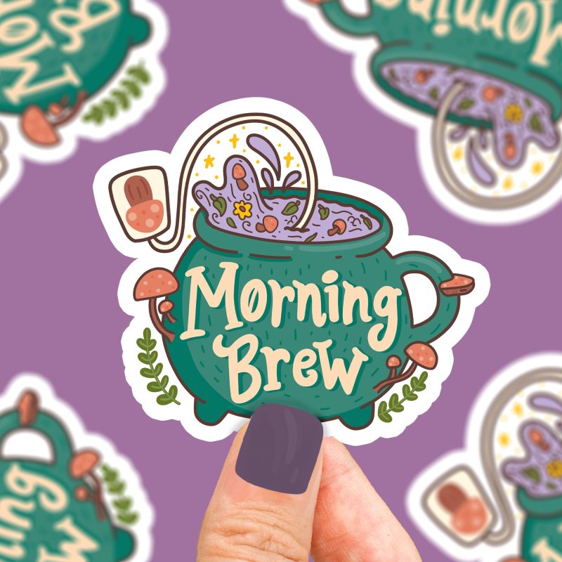 Morning Brew Mushroom Tea Vinyl Sticker Sticker for Tea Cup Tea Lover Mushrooms Shoomies Shrooms Mushy Cute Sticker