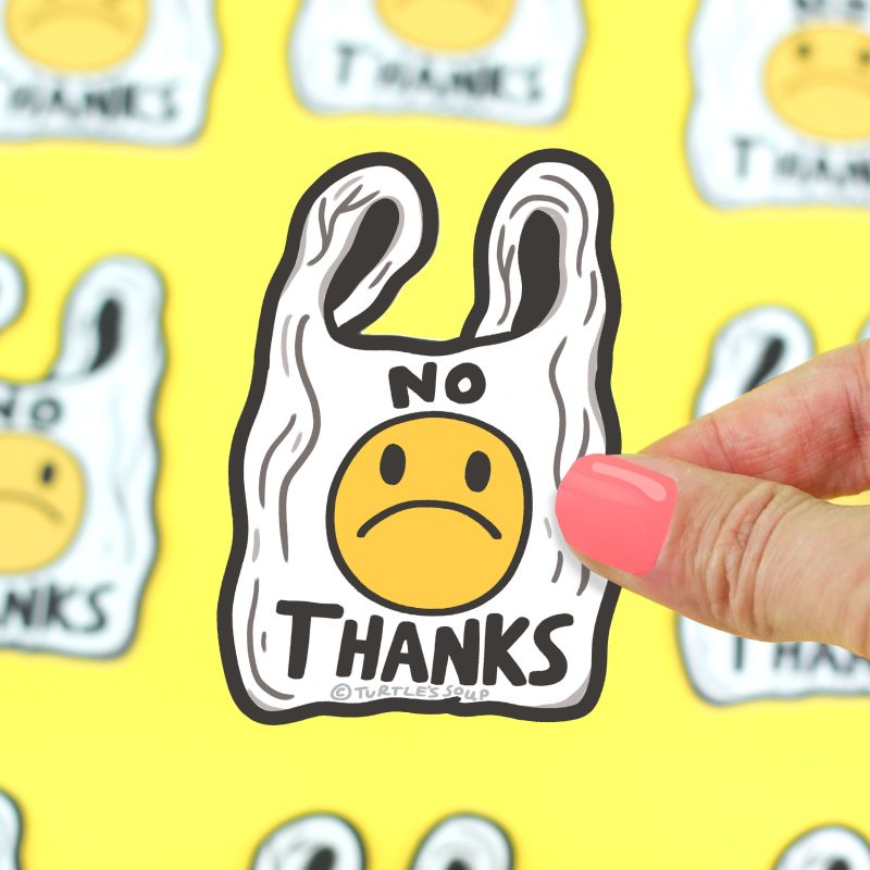 No Thanks Plastic Bag Say No Vinyl Sticker Turtles Soup