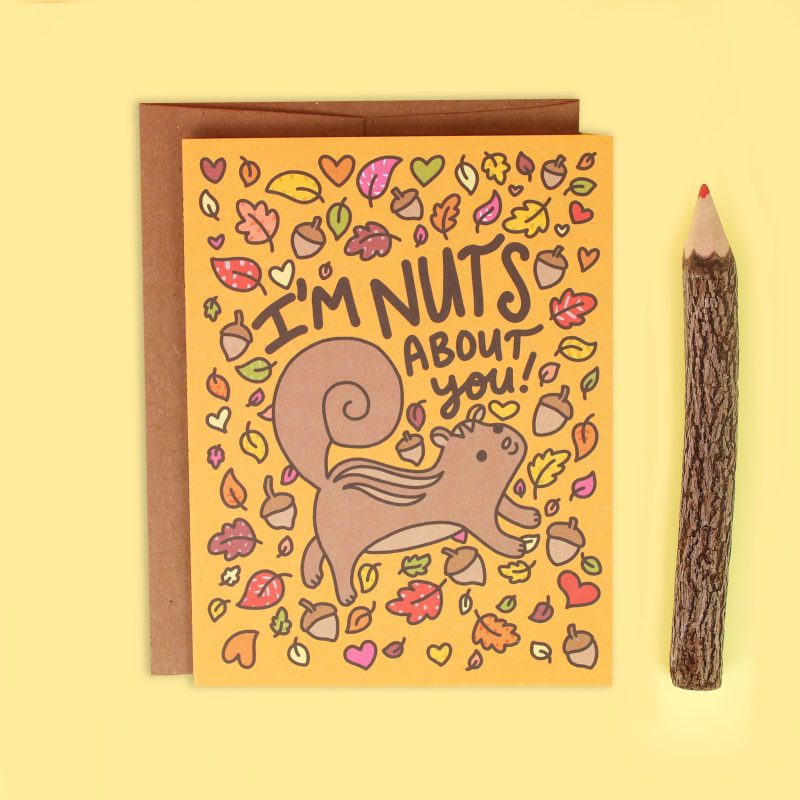 Nuts About You Squirrel Acorn Autumn Fall Leaves Anniversary Love You Valenines Day Greeting Card Turtles Soup