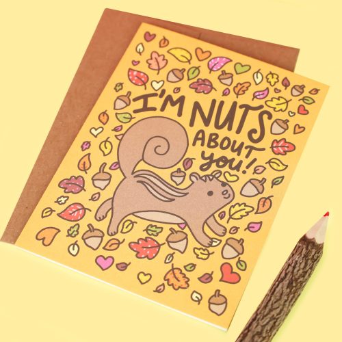 Nuts About You Squirrel Acorn Autumn Fall Leaves Anniversary Love You Valenines Day Greeting Card Turtles Soup Cute