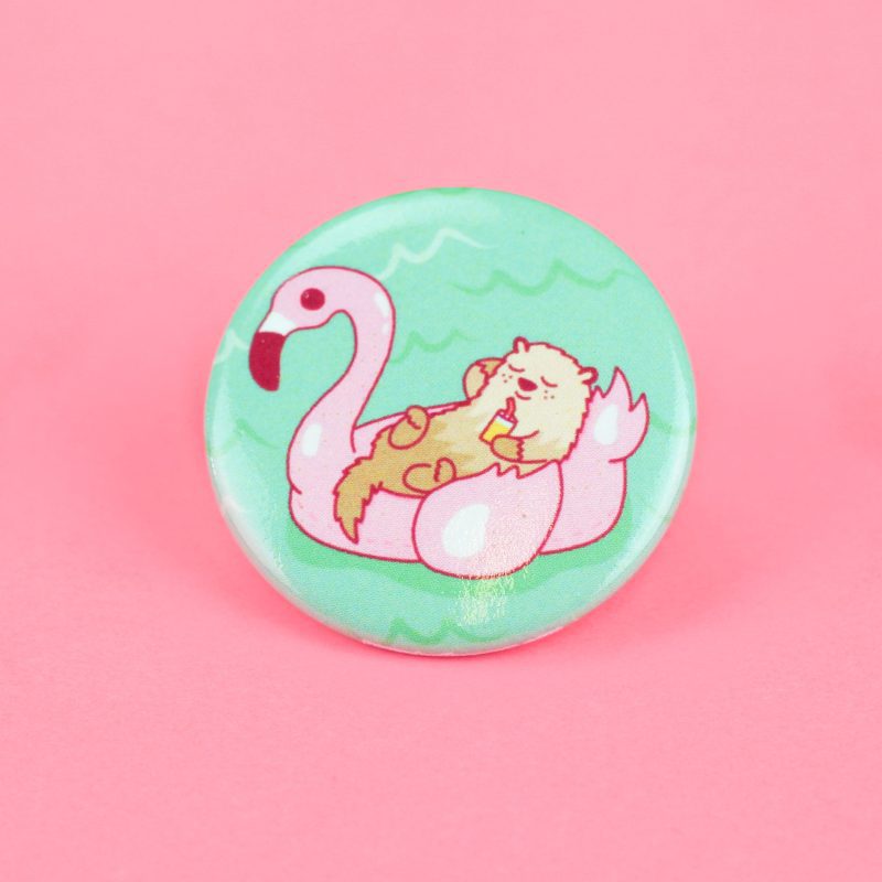 Otter Flamingo Pool Float Pinback Button