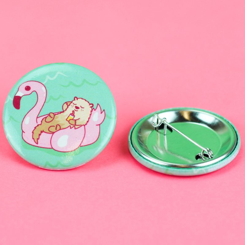 Otter Flamingo Pool Float Pinback Button Cute