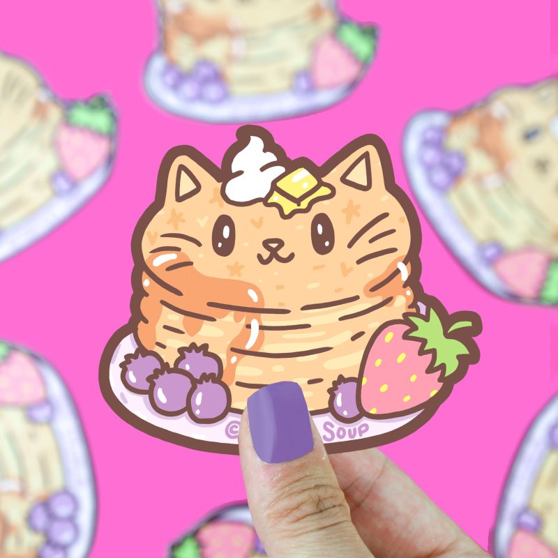 Pancake Kitty Cute Sticker For Waterbottle Breakfast Animal Adorable Art