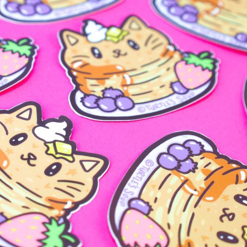 Pancake Kitty Cute Sticker For Waterbottle Breakfast Animal Adorable Art Cute