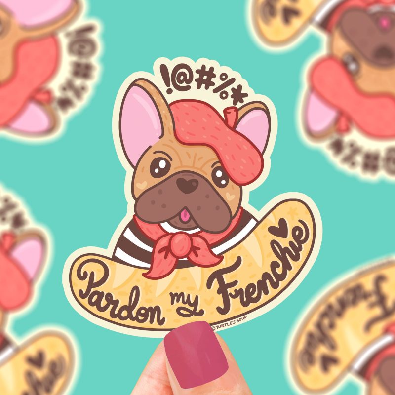 Pardon My frenchie bulldog funny puppy pun sticker cute dog sticker french bulldog sticker art by turtlessoup