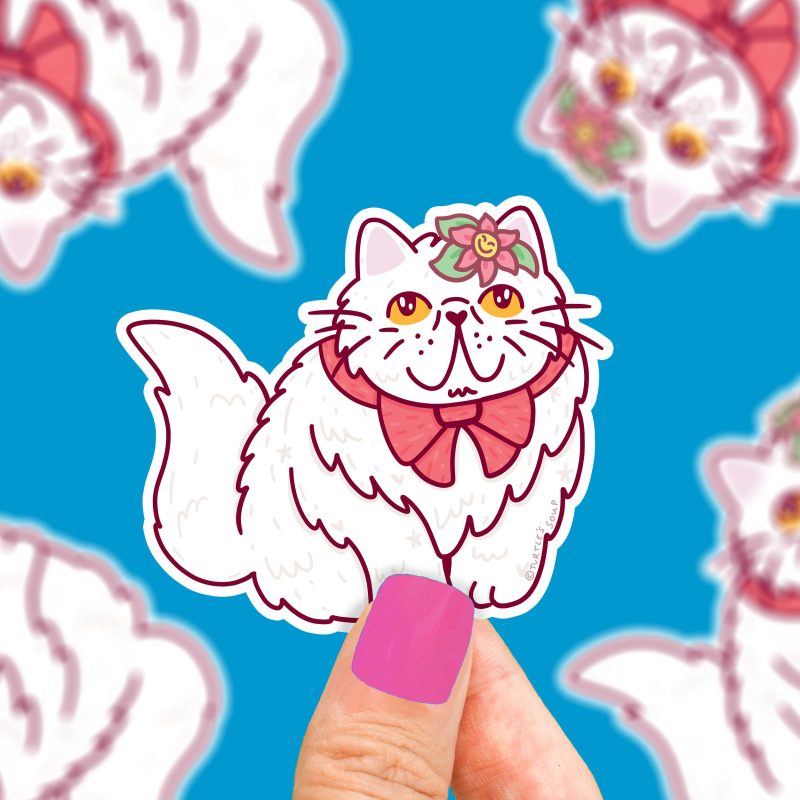 Persian Cat Vinyl Sticker Cute Cat Persian Kitty Breed cute White Cat Ribbon Adorable Breed Adoption Sticker Cat Lover Pet Parent