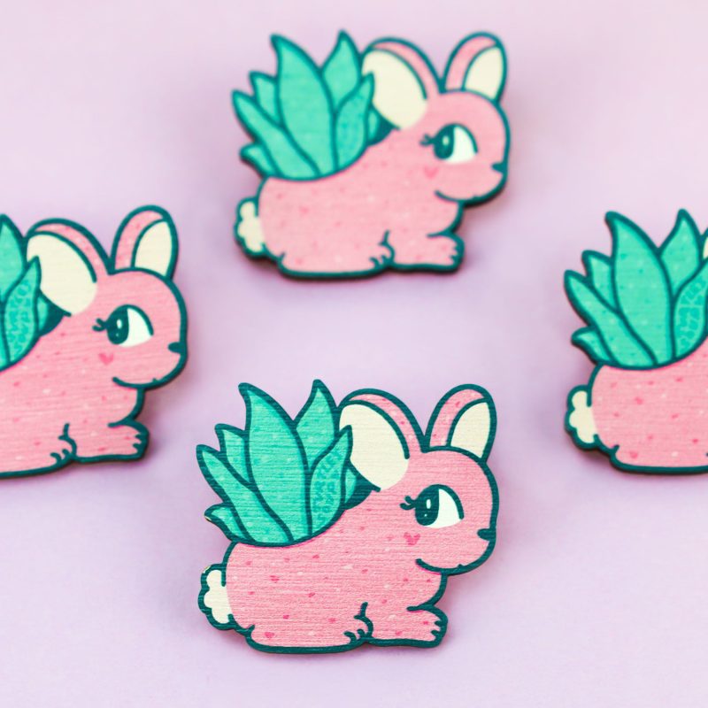 Planter Bunny Wooden Pin by Turtles Soup Rabbit