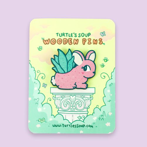 Planter Bunny Wooden Pin by Turtles Soup Rabbit Cute