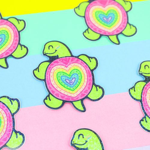 Pride Turtle Rainbow LGBT Glitter Vinyl Sticker by Turtles Soup Cute