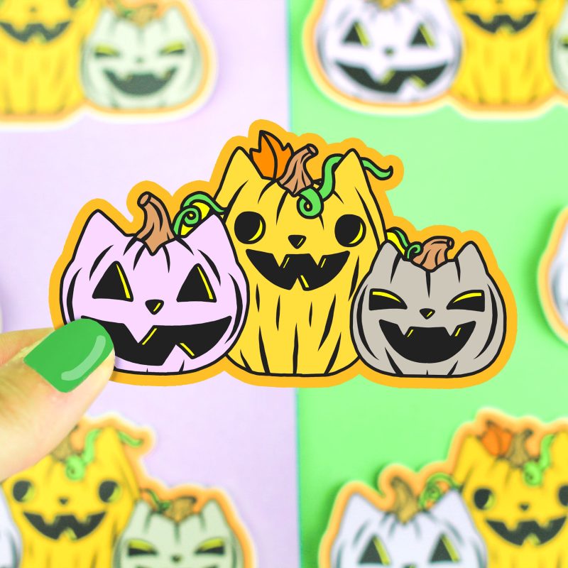 Pumpkitten Pumpkin Cat Patch Halloween Vinyl Sticker Cute