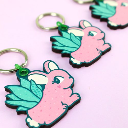 Rabbit Planter Cute Keychain Pink by Turtles Soup Bunny