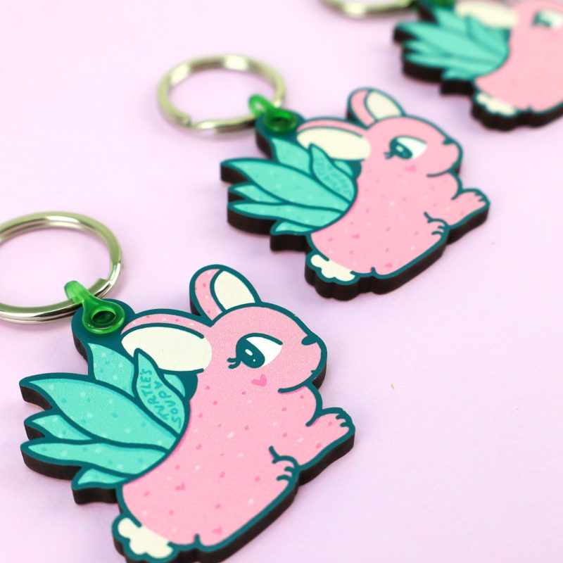 Rabbit Planter Cute Keychain Pink by Turtles Soup Bunny