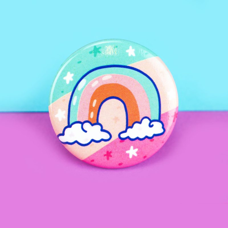 Rainbow Pastel Pretty Cute Pinback Button Turtles Soup Clouds Whimiscal